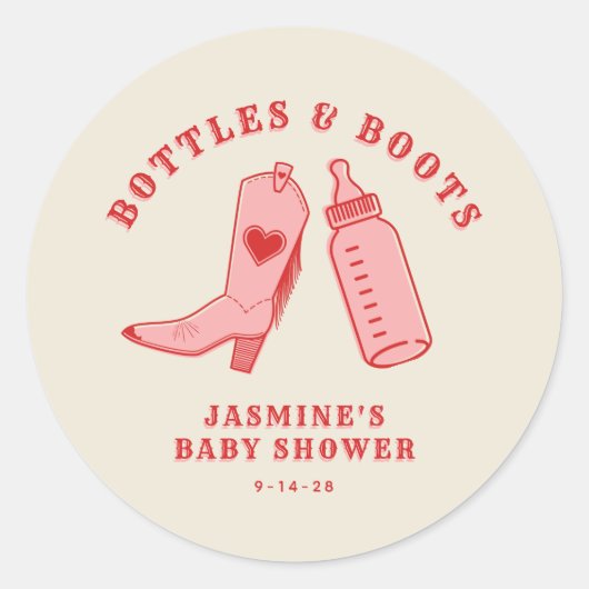 Flessen & Laarzen Cowgirl Western Roze Baby shower Ronde Sticker (Voorkant)