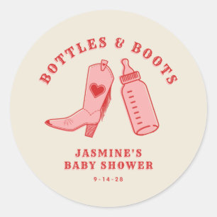 Flessen & Laarzen Cowgirl Western Roze Baby shower Ronde Sticker