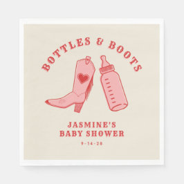 Flessen & Laarzen Cowgirl Western Roze Baby shower Servet