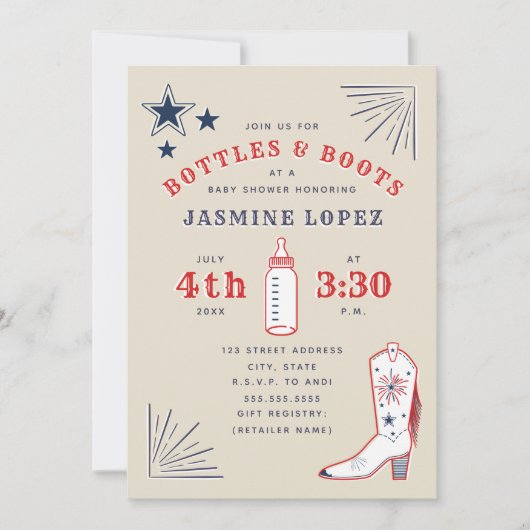 Flessen & laarzen Rood Wit Blauw Cowboy Baby showe Kaart (Voorkant)
