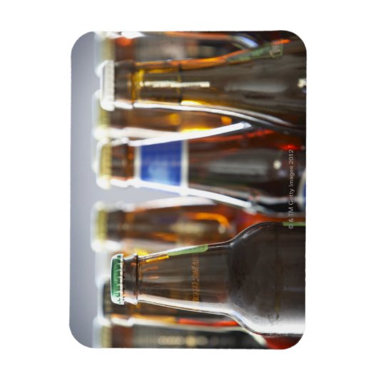 Flessen van diverse gebotteld bier in studio magneet (Verticaal)