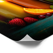 Flessen van verse vruchten- en groentesappen. poster (Hoek)