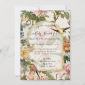 Flessen Waterverf Floral Birds Baby Girl Shower (Voorkant)