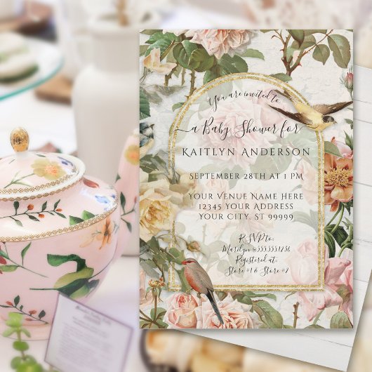 Flessen Waterverf Floral Birds Baby Girl Shower