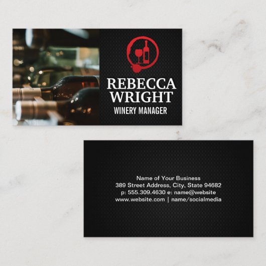 Flessen wijn in de kelder visitekaartje (Voorkant / Achterkant)