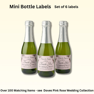 Flessenetiket, Roze Rozen & Duiven  Sparkling Wijnetiket