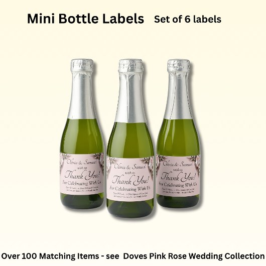 Flessenetiket, Roze Rozen & Duiven Sparkling Wijnetiket