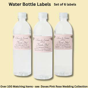 Flessenetiket, Roze Rozen & Duiven  Waterfles Etiket