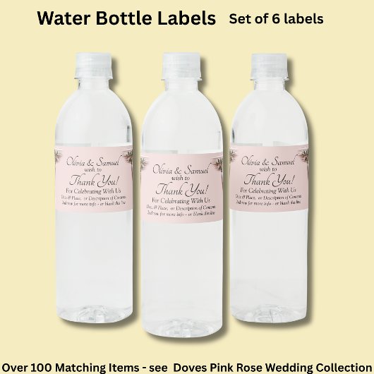 Flessenetiket, Roze Rozen & Duiven Waterfles Etiket