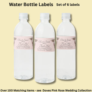 Flessenetiket, Roze Rozen & Duiven  Waterfles Etiket