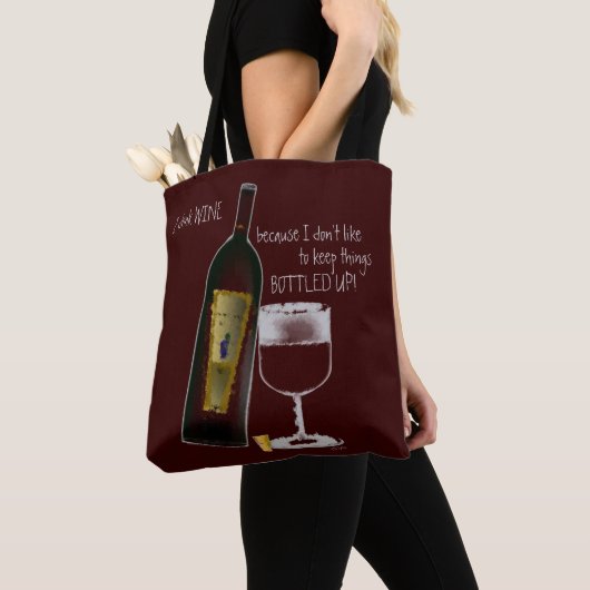 Flessenglas Rode Wijn Graphics Humor Tote Bag (Dichtbij)