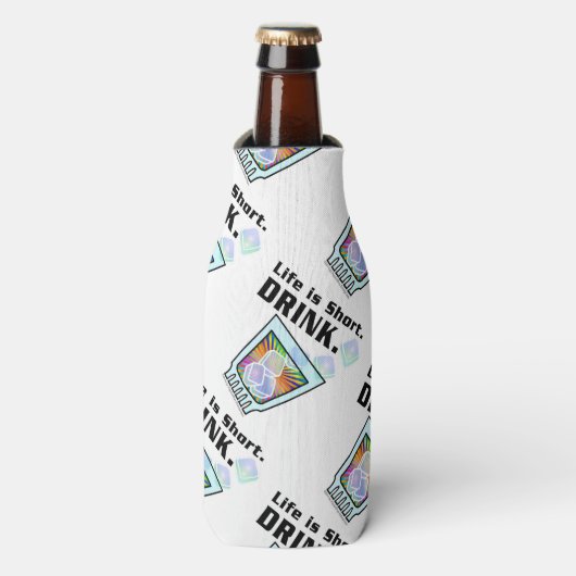 FLessenKOELER - Het leven is kort. DRINK. Flesjeskoeler (Fles Voorkant)