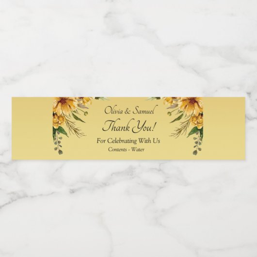 Flessenlabels, Goudgele Bloem Waterfles Etiket (Enkel label)
