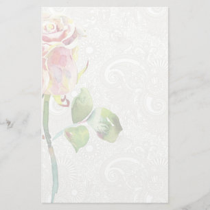  flessenpatroon met roze Waterverf Roos Briefpapier