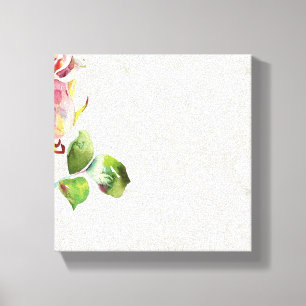 flessenpatroon met roze Waterverf Roos Canvas Afdruk