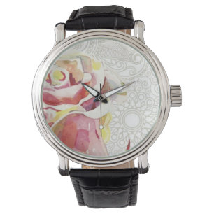 flessenpatroon met roze Waterverf Roos Horloge