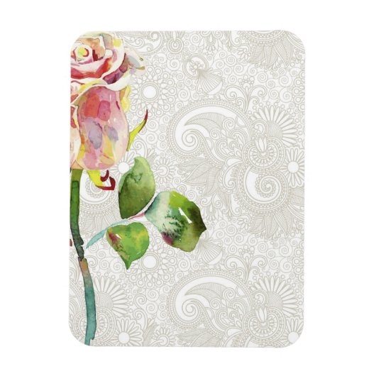 flessenpatroon met roze Waterverf Roos Magneet (Verticaal)