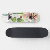  flessenpatroon met roze Waterverf Roos Persoonlijk Skateboard (Horizontaal)