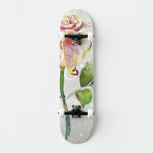  flessenpatroon met roze Waterverf Roos Persoonlijk Skateboard (Voorkant)