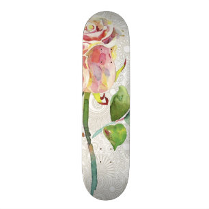 flessenpatroon met roze Waterverf Roos Persoonlijk Skateboard