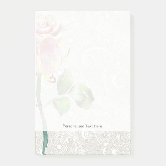 flessenpatroon met roze Waterverf Roos Post-it® Notes (Voorkant)