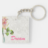 flessenpatroon met roze Waterverf Roos Sleutelhanger (Achterkant)