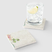 flessenpatroon met roze Waterverf Roos Stenen Onderzetter (Zijkant)