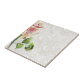  flessenpatroon met roze Waterverf Roos Tegeltje (Zijkant)