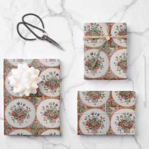 flessenpatroon van Floral Terracotta Inpakpapier Vel