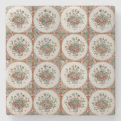 flessenpatroon van Floral Terracotta Stenen Onderzetter (Voorkant)