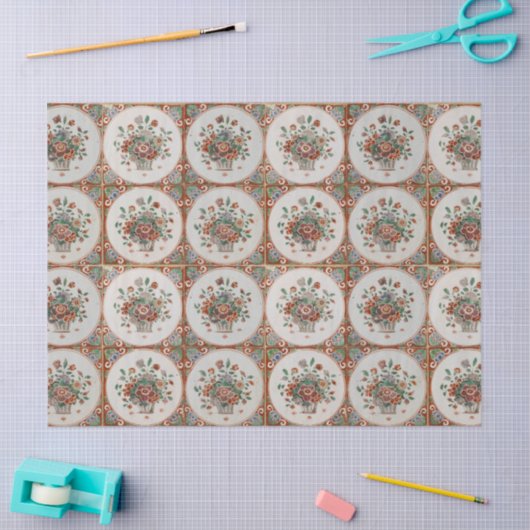  flessenpatroon van Floral Terracotta Tissuepapier (Craft)