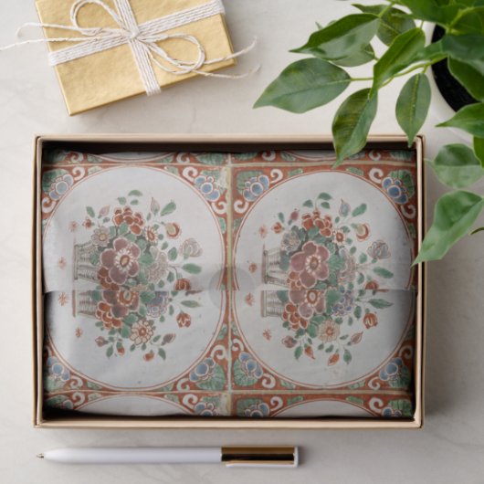 flessenpatroon van Floral Terracotta Tissuepapier (Geschenk)