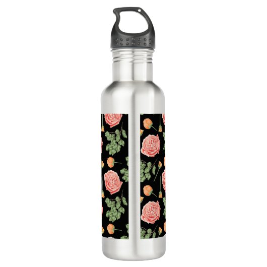flessenperkleurig Roos botanisch patroon Waterfles (Achterkant)