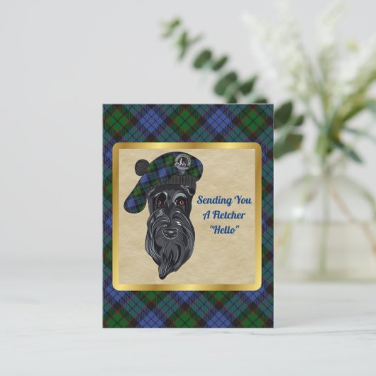 Fletcher Clan Badge & Tartan Briefkaart (Staand voorkant)