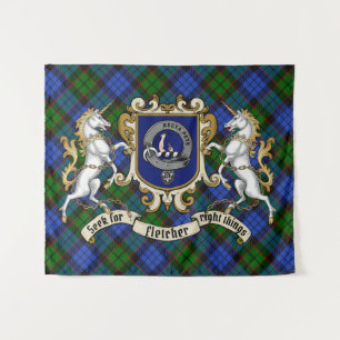 Fletcher Clan Badge & Unicorns w/Tartan Wandkleed