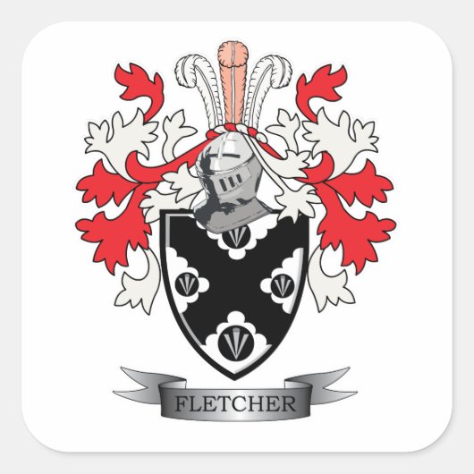 Fletcher Family Crest Coat of Arms Vierkante Sticker (Voorkant)