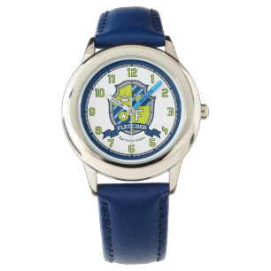 Fletcher naam betekent letter F kuif beer blauw Horloge