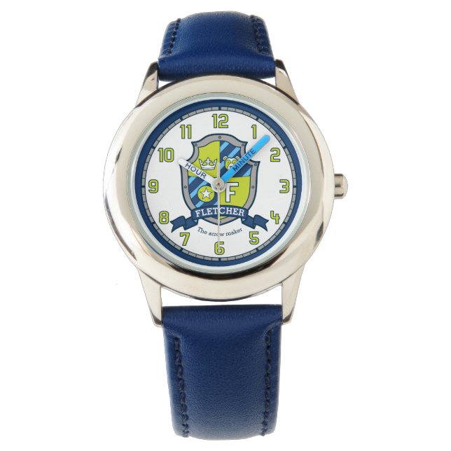 Fletcher naam betekent letter F kuif beer blauw Horloge (Voorkant)