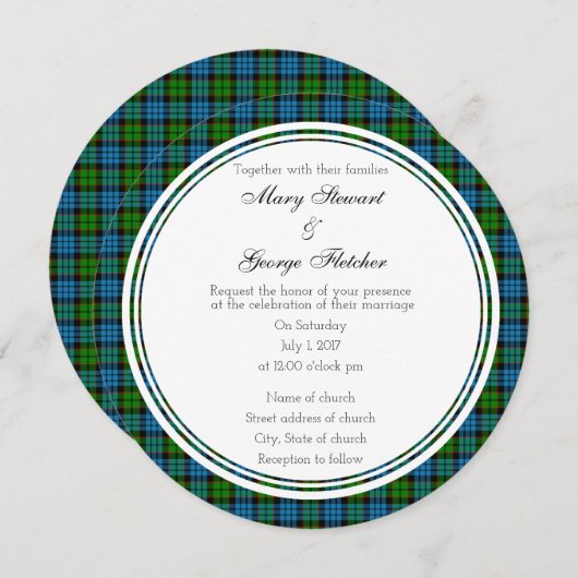 Fletcher Scottish Wedding Round Uitnodiging (Voorkant / Achterkant)