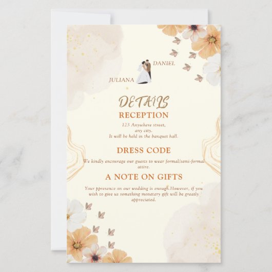 Fleur Cream Floral Wedding Invitation with Details (Achterkant)