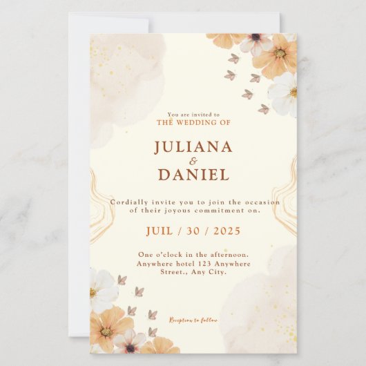 Fleur Cream Floral Wedding Invitation with Details (Voorkant)