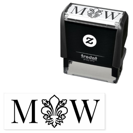 Fleur de Lis #11 Koppel Trouw 2 Initiaal Monogram Zelfinktende Stempel (In situ)