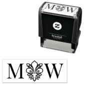 Fleur de Lis #11 Paar Bruiloft 2 Initiaal Monogram Zelfinktende Stempel (In situ)