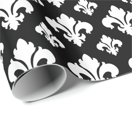 Fleur De Lis 2 Zwart-wit Cadeaupapier (Rol Hoek)