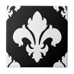 Fleur De Lis 2 Zwart-wit Tegeltje