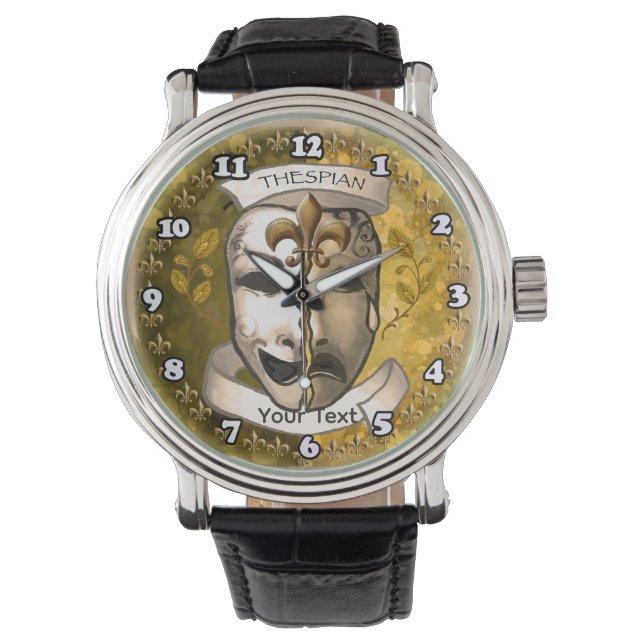 Fleur De Lis Acteur Maskers Horloge (Voorkant)