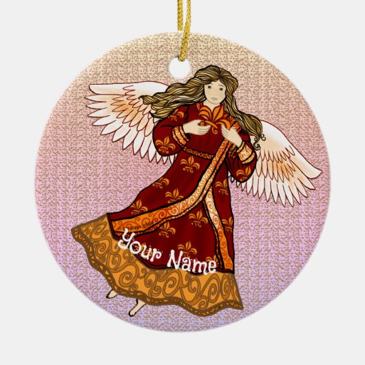 Fleur de lis angel keramisch ornament (Voorkant)