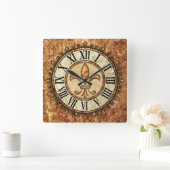 Fleur-de-lis | Antiek achtergrond Romeinse cijfers Vierkante Klok (Huis)