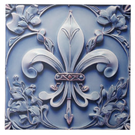 Fleur de Lis  Antiek Blue Faux Relief Tegeltje