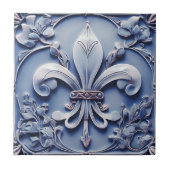 Fleur de Lis  Antiek Blue Faux Relief Tegeltje (Voorkant)